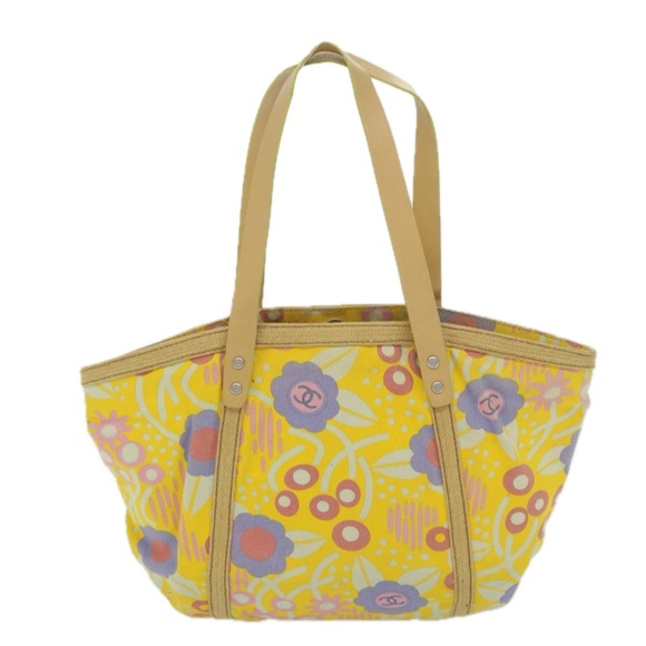 CHANEL Tote Bag Canvas Yellow CC Auth bs10328 - Picture 2 of 16